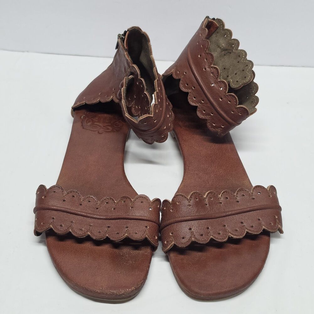 Bali Elf Midsummer Scalloped Vintage Brown Leather Sandals Women's Size 8.5 Boho